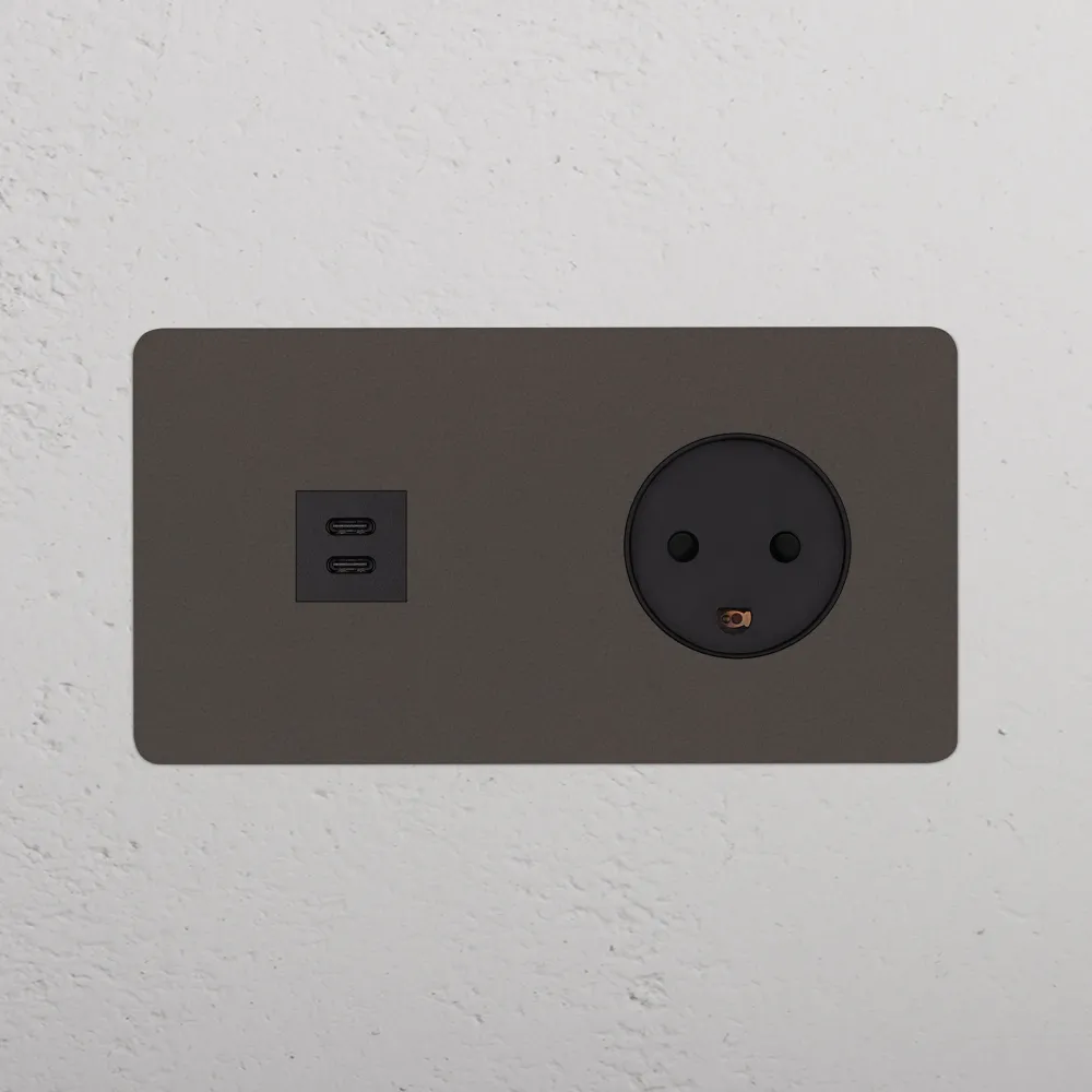 Kew Dvojitá zásuvka USB-C 30 W dánský typ K - Bronz | Černý Regular