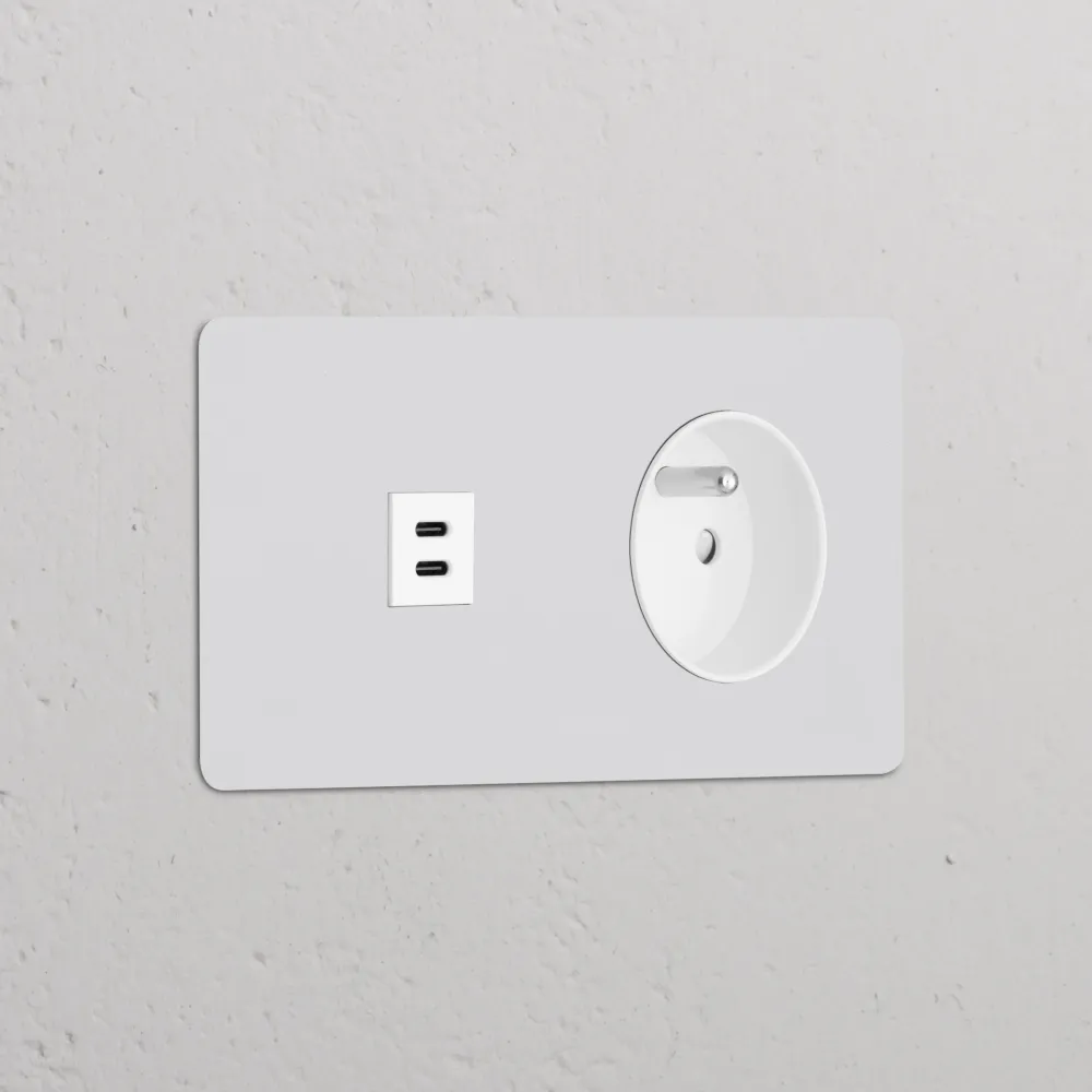 Kew Dvojitá zásuvka USB-C 30 W francouzský/belgický typ E - Malovatelné | Bílá