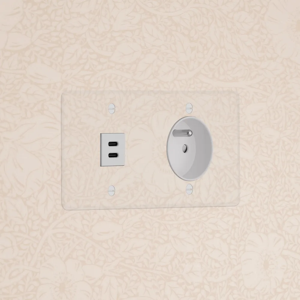 Kew Dvojitá zásuvka USB-C 30 W francouzský/belgický typ E - Průhledná | Bílá Regular