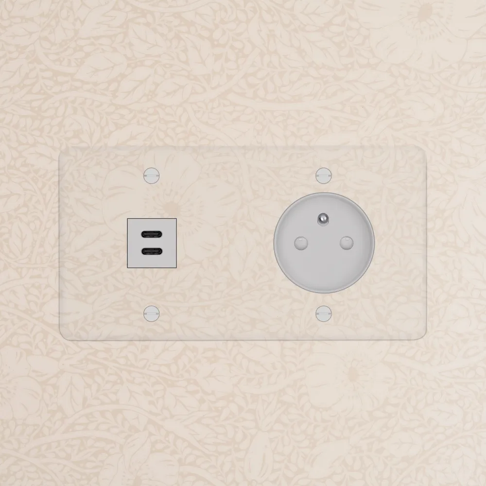 Kew Dvojitá zásuvka USB-C 30 W francouzský/belgický typ E - Průhledná | Bílá Regular