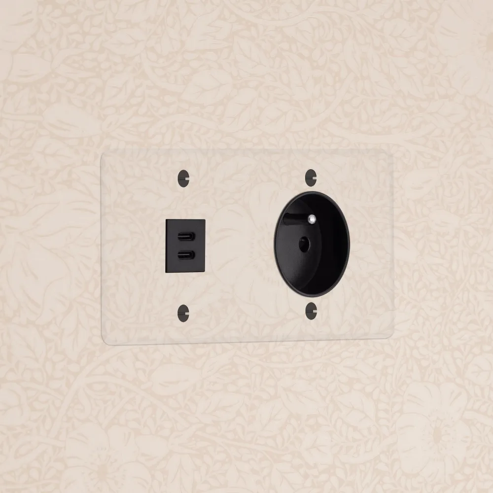 Kew Dvojitá zásuvka USB-C 30 W francouzský/belgický typ E - Průhledné | Černá Regular