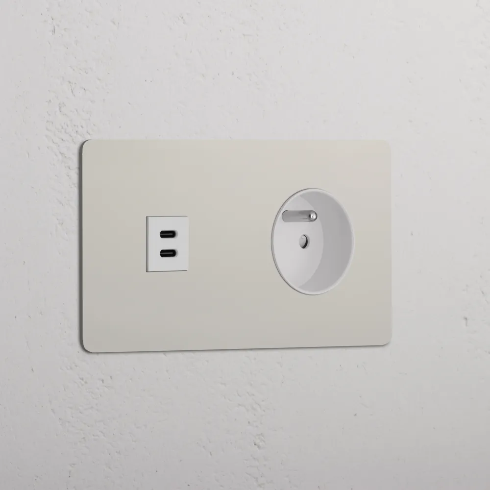Kew Dvojitá zásuvka USB-C 30 W francouzský/belgický typ E - Leštěný nikl | Bílý Regular