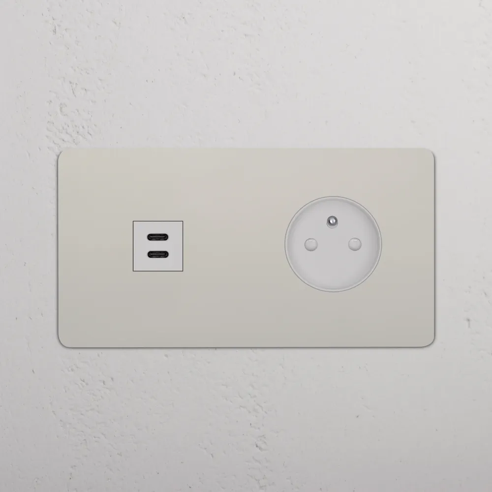 Kew Dvojitá zásuvka USB-C 30 W francouzský/belgický typ E - Leštěný nikl | Bílý Regular
