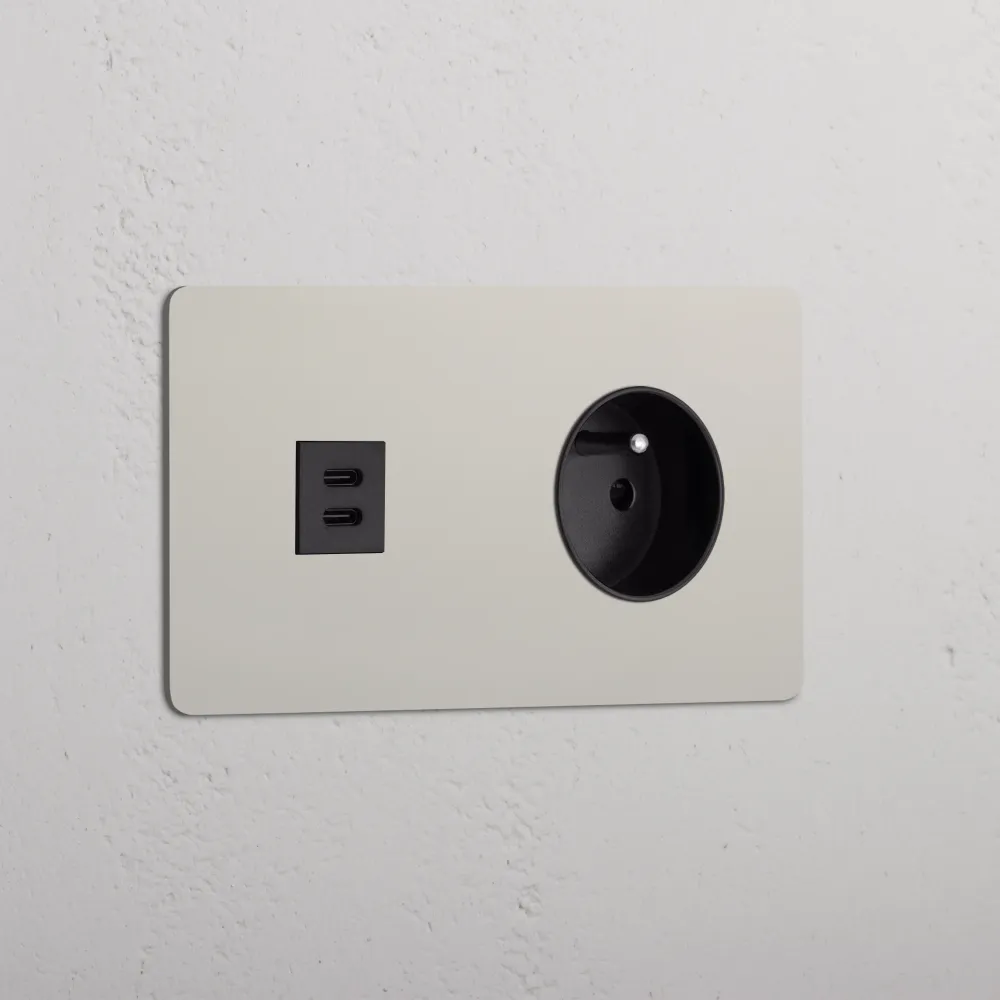 Kew Dvojitá zásuvka USB-C 30 W francouzský/belgický typ E - Leštěný nikl | Černý Regular