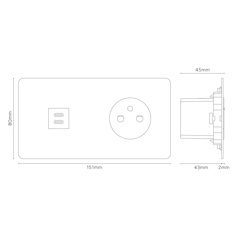 Kew Dvojitá zásuvka USB-C 30 W francouzský/belgický typ E - Leštěný nikl | Černý Regular