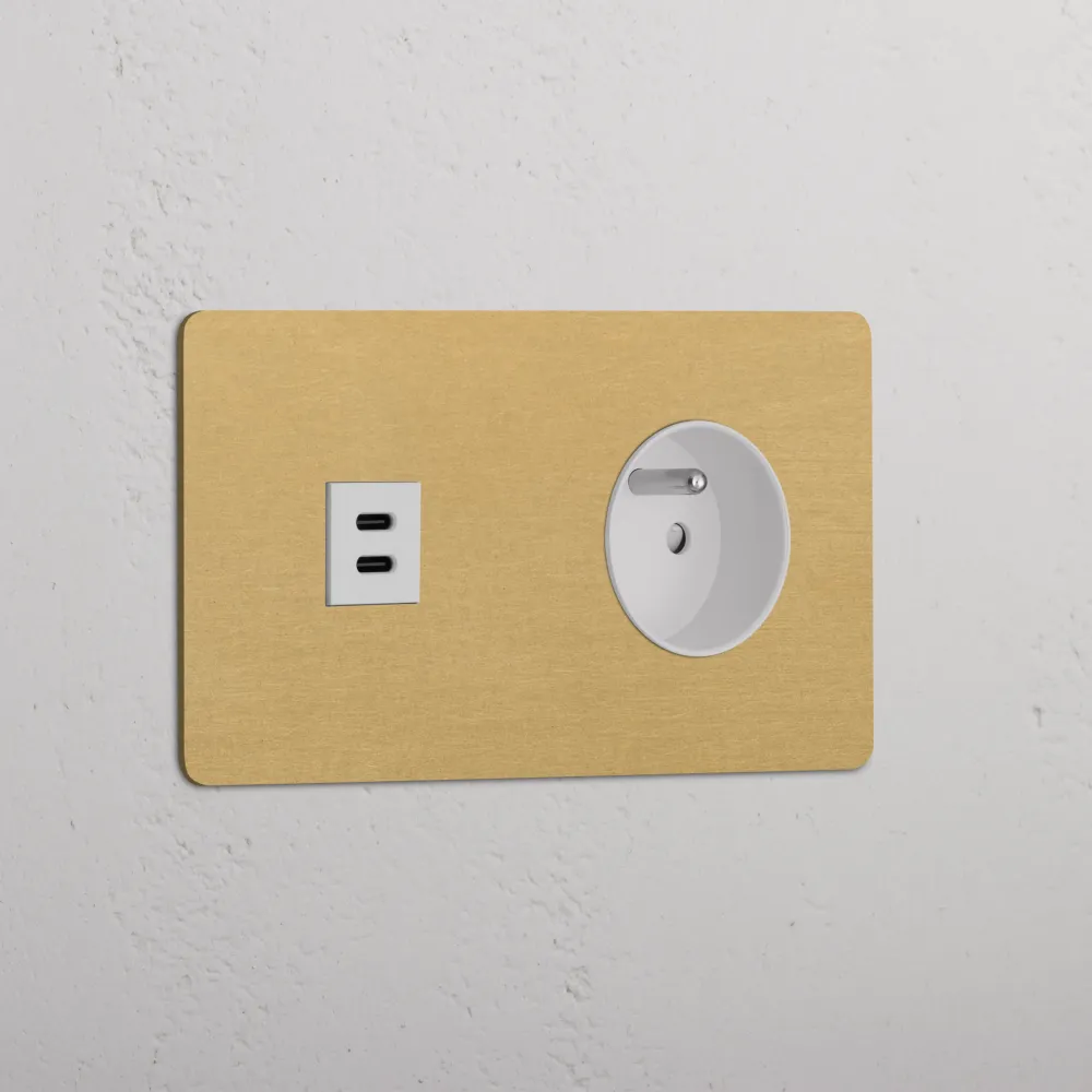 Kew Dvojitá zásuvka USB-C 30 W francouzský/belgický typ E - Starožitná mosaz | Bílá Regular