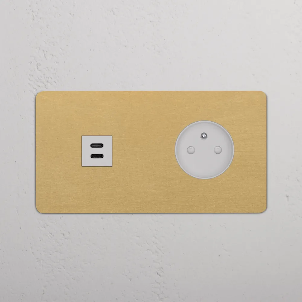 Kew Dvojitá zásuvka USB-C 30 W francouzský/belgický typ E - Starožitná mosaz | Bílá Regular