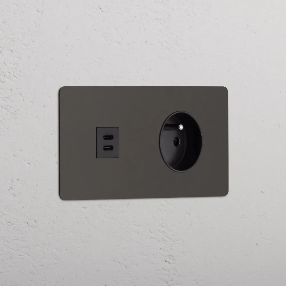 Kew Dvojitá zásuvka USB-C 30 W francouzský/belgický typ E - Bronz | Černý Regular