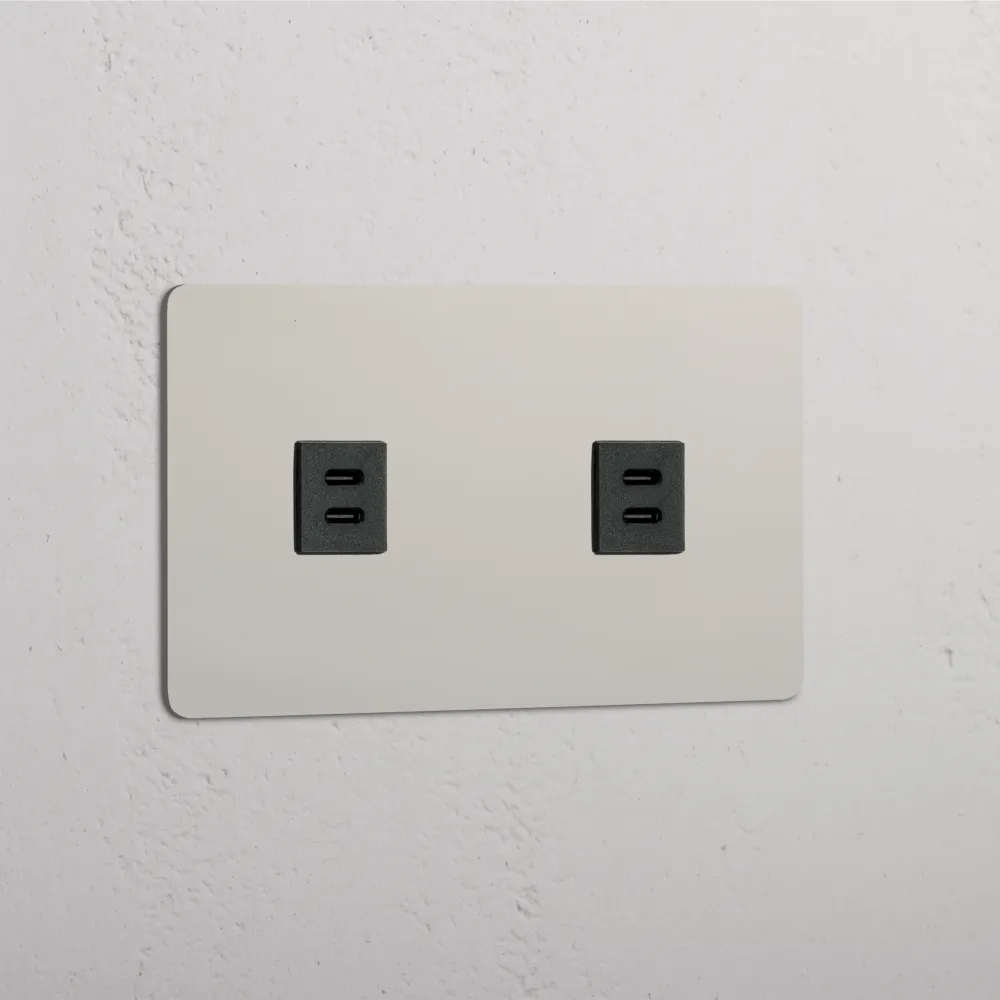 Kew Dvojitá zásuvka 2x USB-C 30 W - Leštěný nikl | Černý Regular
