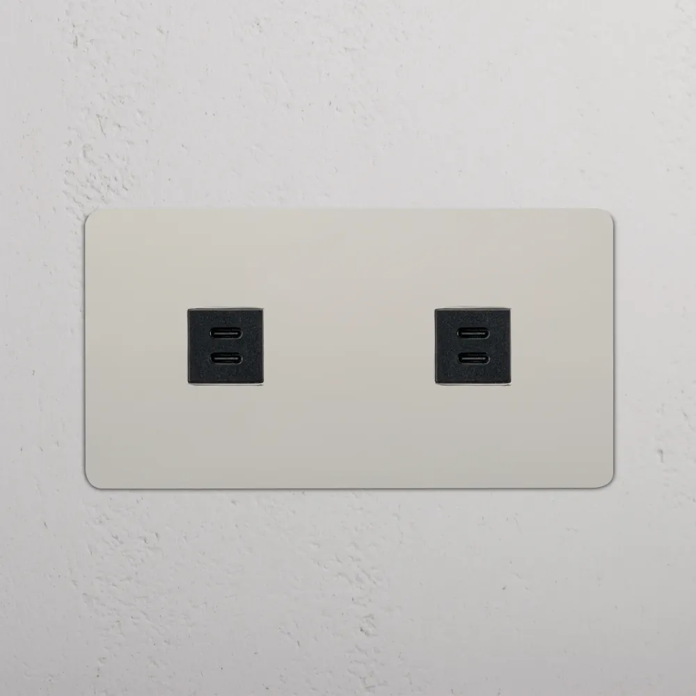Kew Dvojitá zásuvka 2x USB-C 30 W - Leštěný nikl | Černý Regular