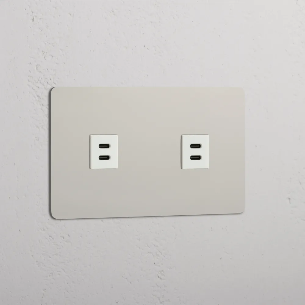 Kew Dvojitá zásuvka 2x USB-C 30 W - Leštěný nikl | Bílý Regular