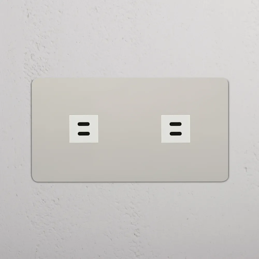 Kew Dvojitá zásuvka 2x USB-C 30 W - Leštěný nikl | Bílý Regular