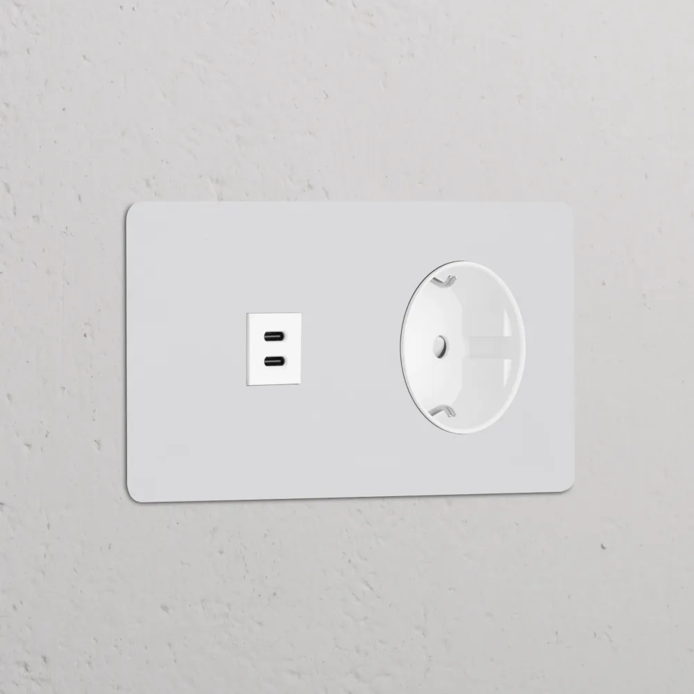 Kew Dvojitá zásuvka USB-C 30 W Schuko typu F - Malovatelné | Bílá