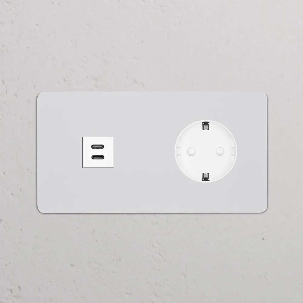 Kew Dvojitá zásuvka USB-C 30 W Schuko typu F - Malovatelné | Bílá