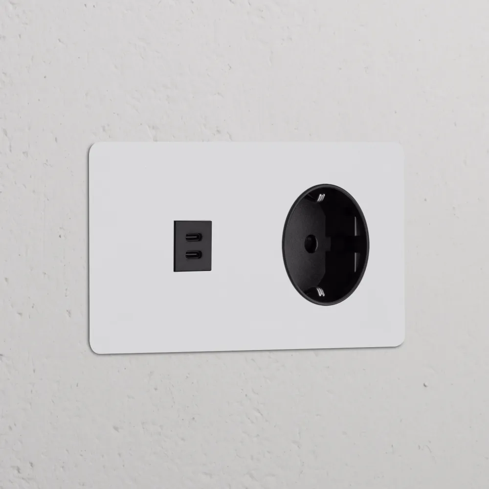 Kew Dvojitá zásuvka USB-C 30 W Schuko typu F - Malovatelná | Černá