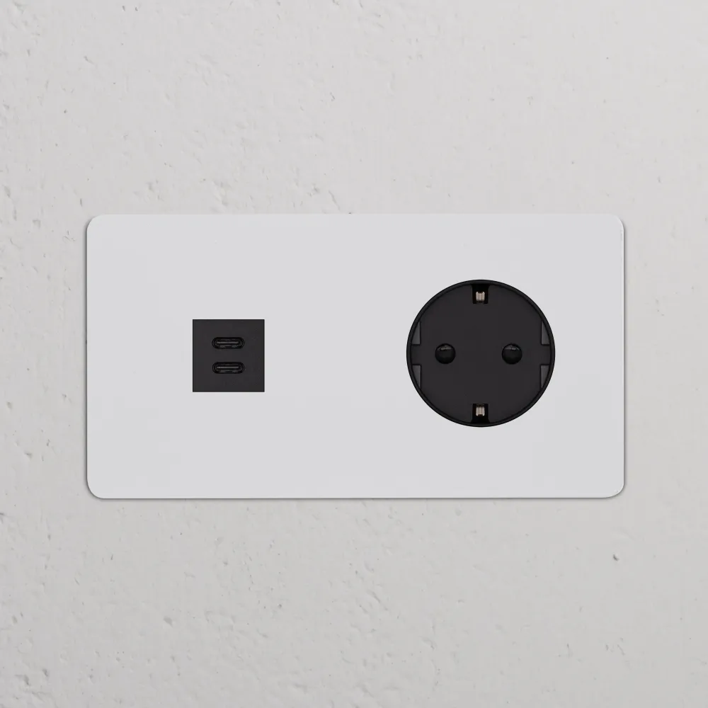 Kew Dvojitá zásuvka USB-C 30 W Schuko typu F - Malovatelná | Černá