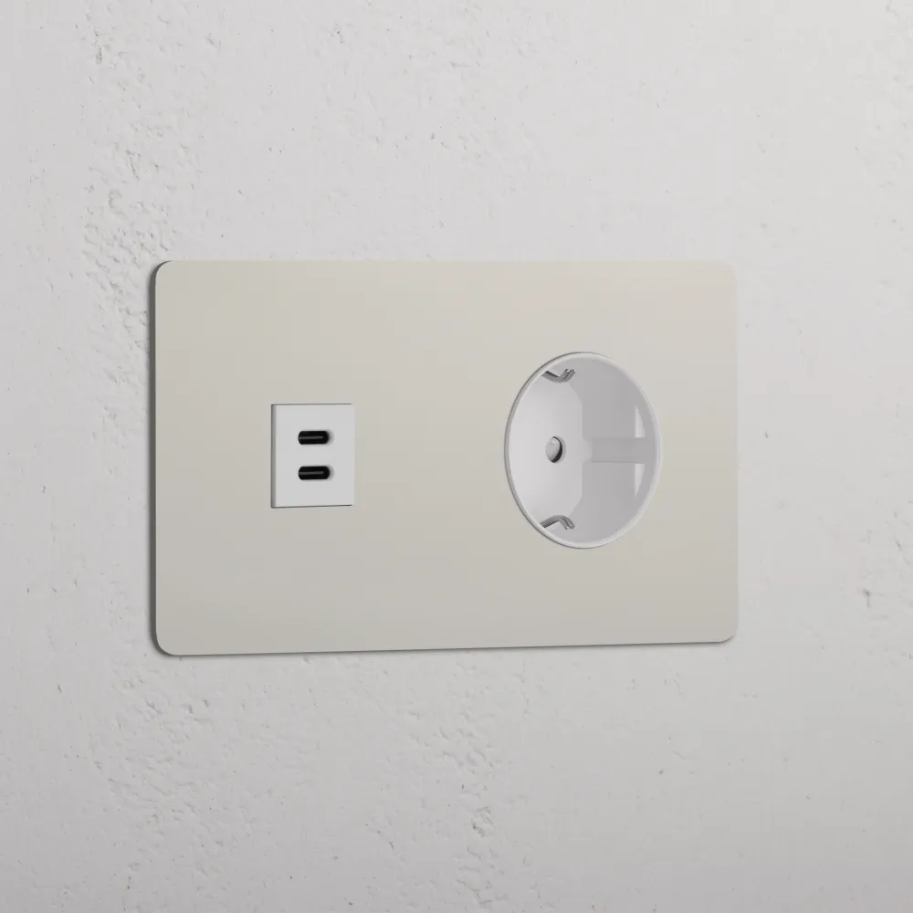 Kew Dvojitá zásuvka USB-C 30 W Schuko typu F - Leštěný nikl | Bílý Regular