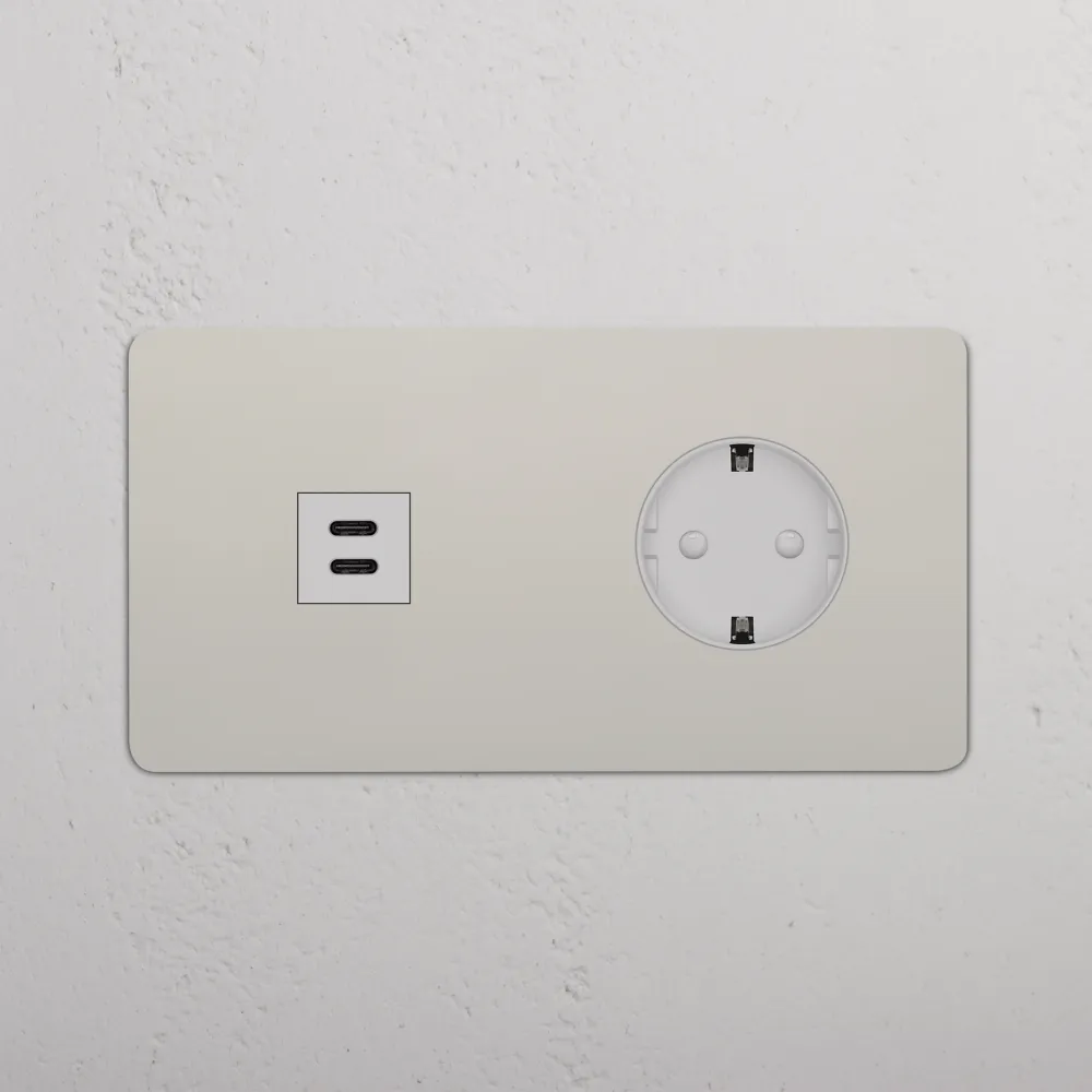Kew Dvojitá zásuvka USB-C 30 W Schuko typu F - Leštěný nikl | Bílý Regular