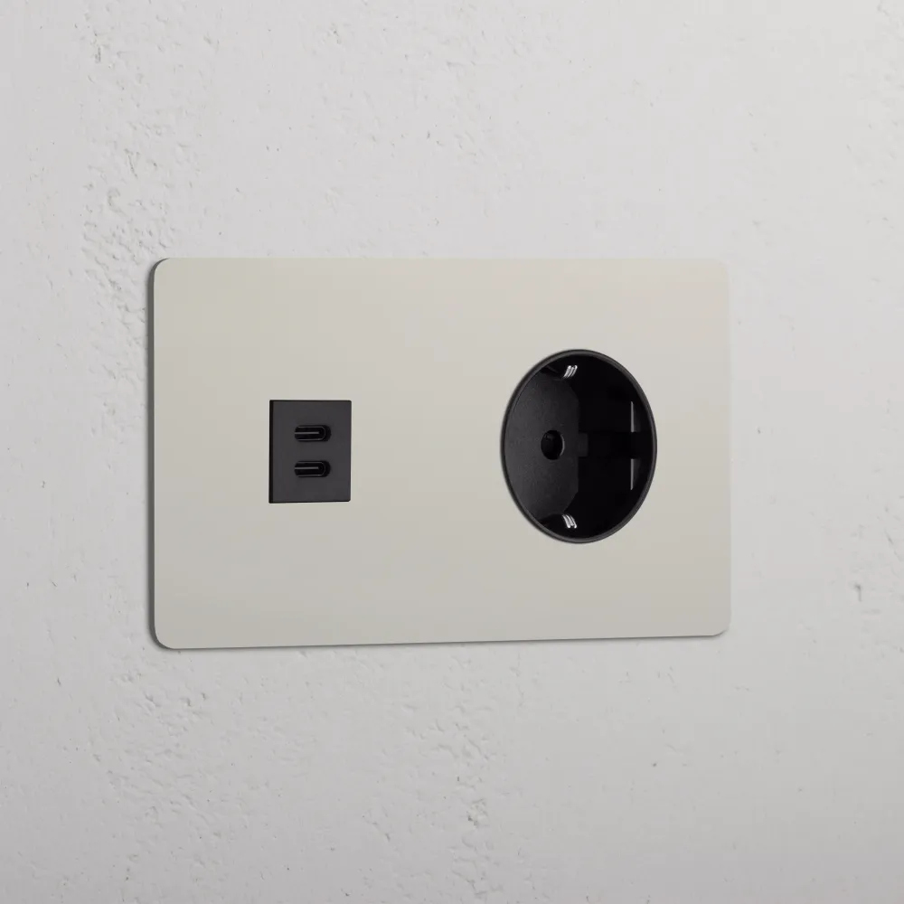 Kew Dvojitá zásuvka USB-C 30 W Schuko typu F - Leštěný nikl | Černý Regular