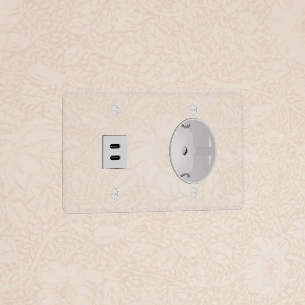 Kew Dvojitá zásuvka USB-C 30 W Schuko typu F - Průhledná | Bílá Regular