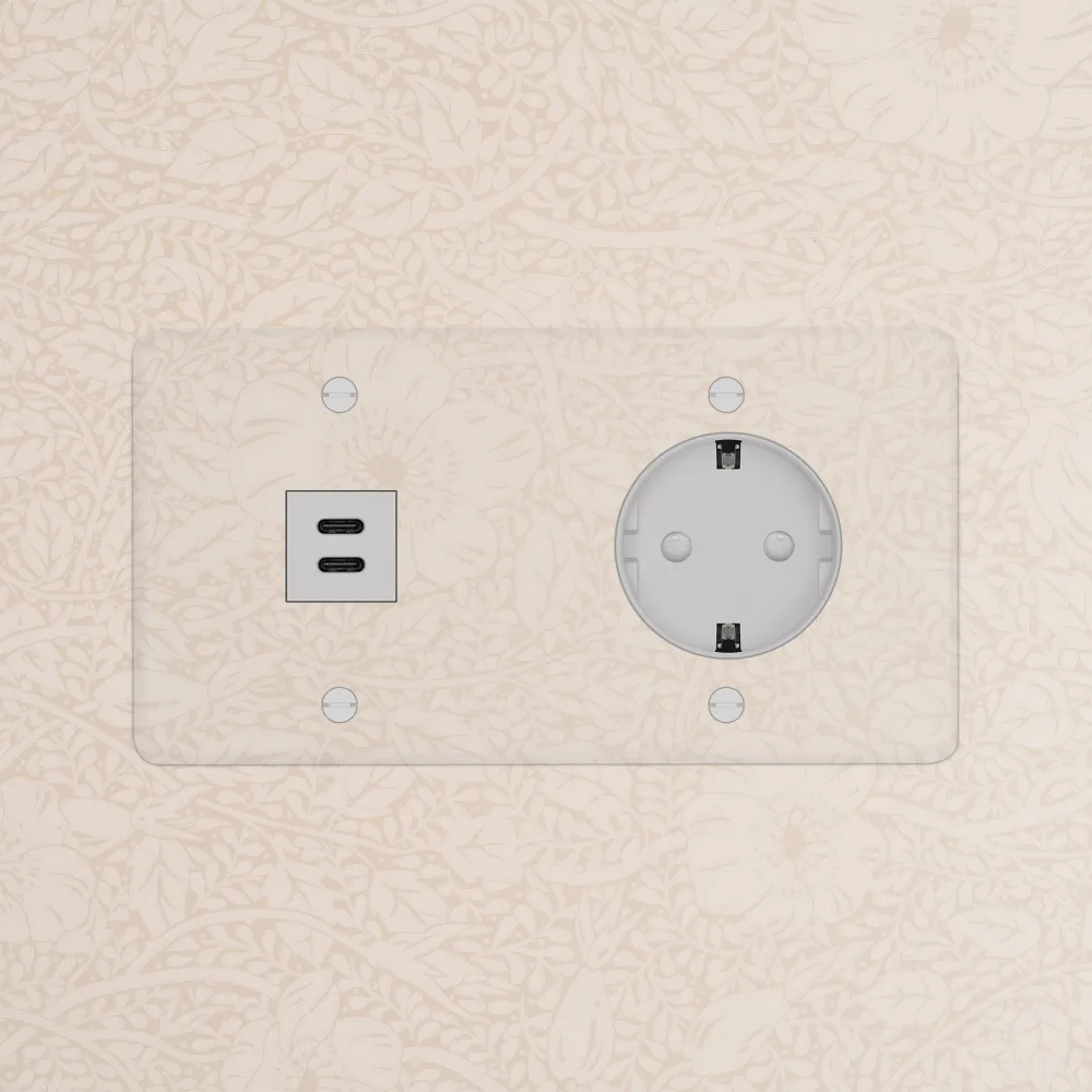 Kew Dvojitá zásuvka USB-C 30 W Schuko typu F - Průhledná | Bílá Regular