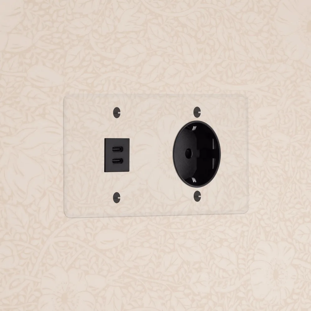 Kew Dvojitá zásuvka USB-C 30 W Schuko typu F - Průhledné | Černá Regular