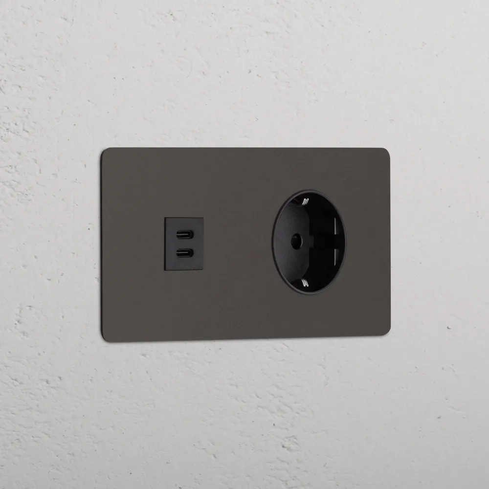 Kew Dvojitá zásuvka USB-C 30 W Schuko typu F - Bronz | Černý Regular