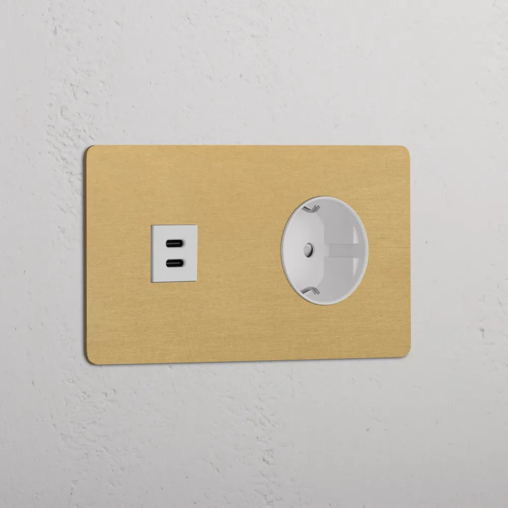 Kew Dvojitá zásuvka USB-C 30 W Schuko typu F - Starožitná mosaz | Bílá Regular