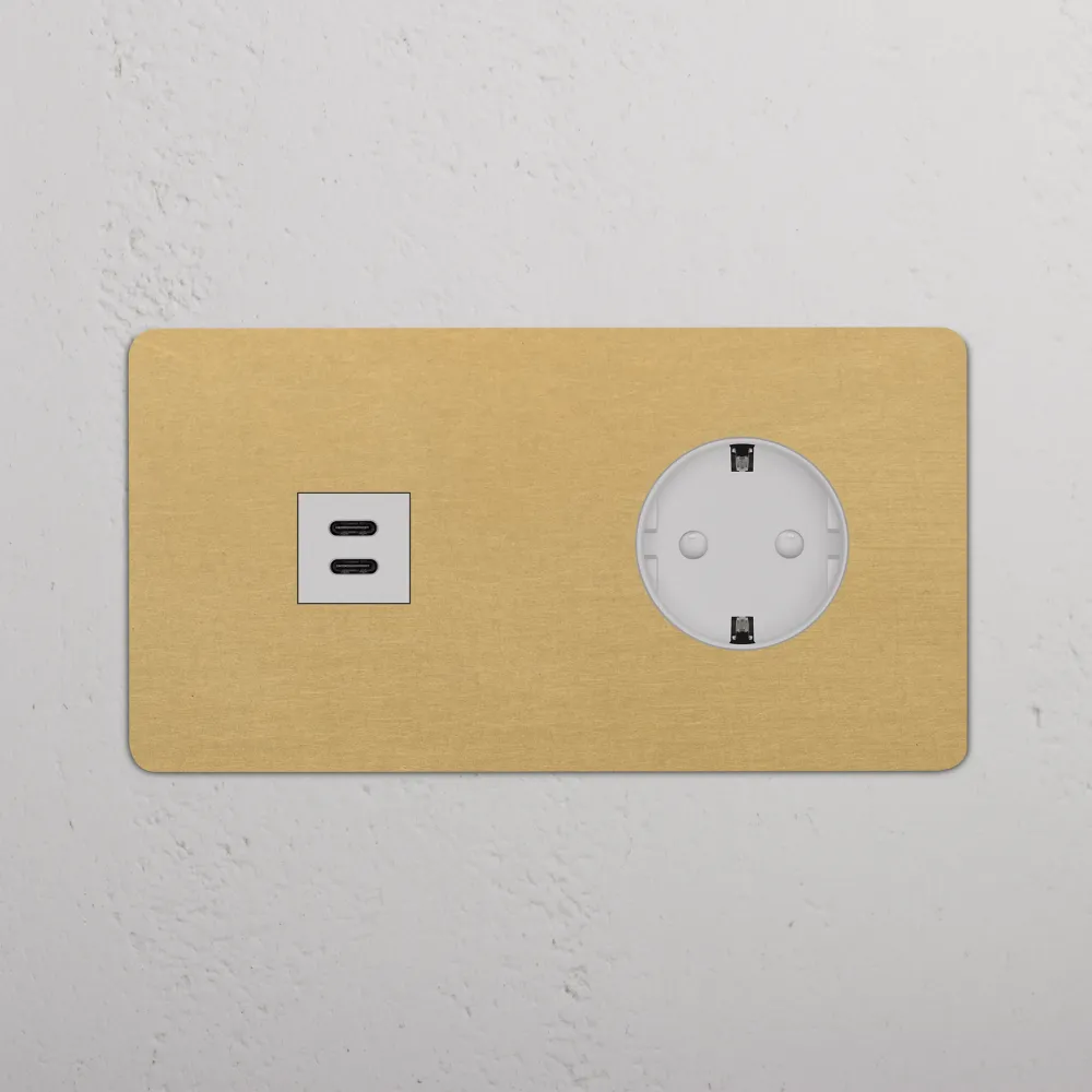 Kew Dvojitá zásuvka USB-C 30 W Schuko typu F - Starožitná mosaz | Bílá Regular