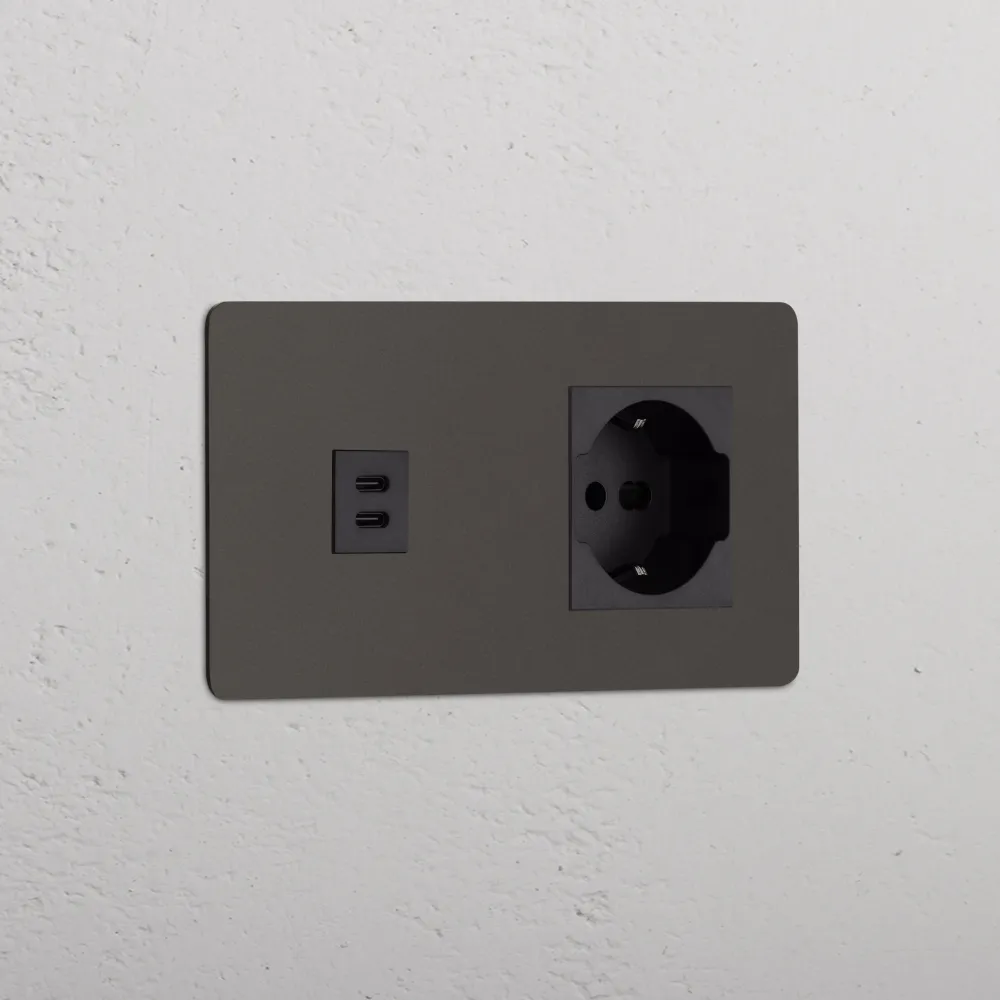 Kew Dvojitá zásuvka USB-C 30 W Schuko/Bipasso - Bronz | Černý