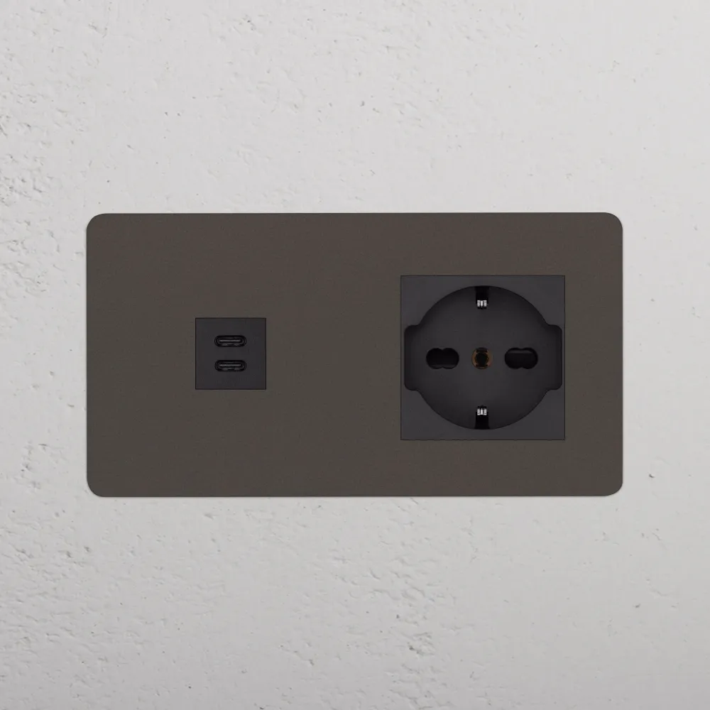 Kew Dvojitá zásuvka USB-C 30 W Schuko/Bipasso - Bronz | Černý
