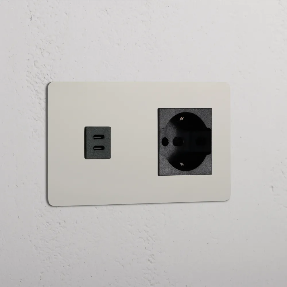 Kew Dvojitá zásuvka USB-C 30 W Schuko/Bipasso - Leštěný nikl | Černý Regular