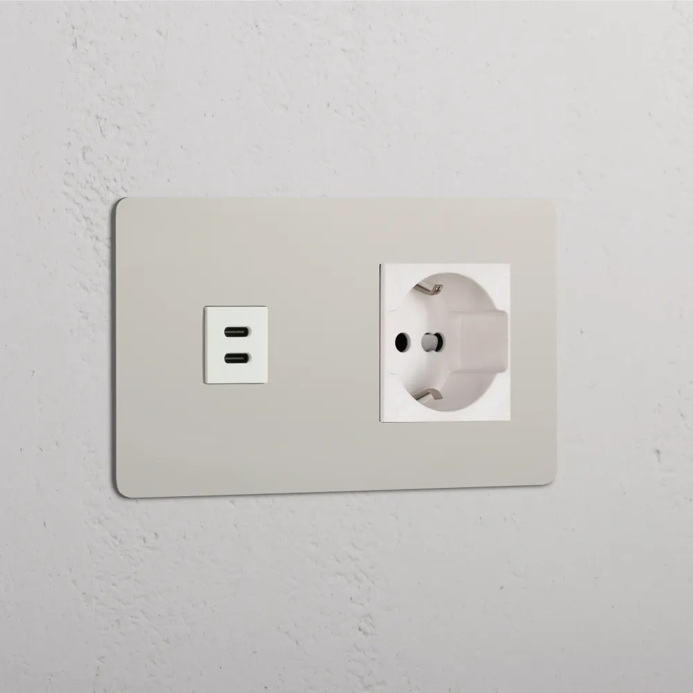 Kew Dvojitá zásuvka USB-C 30 W Schuko/Bipasso - Leštěný nikl | Bílý Regular