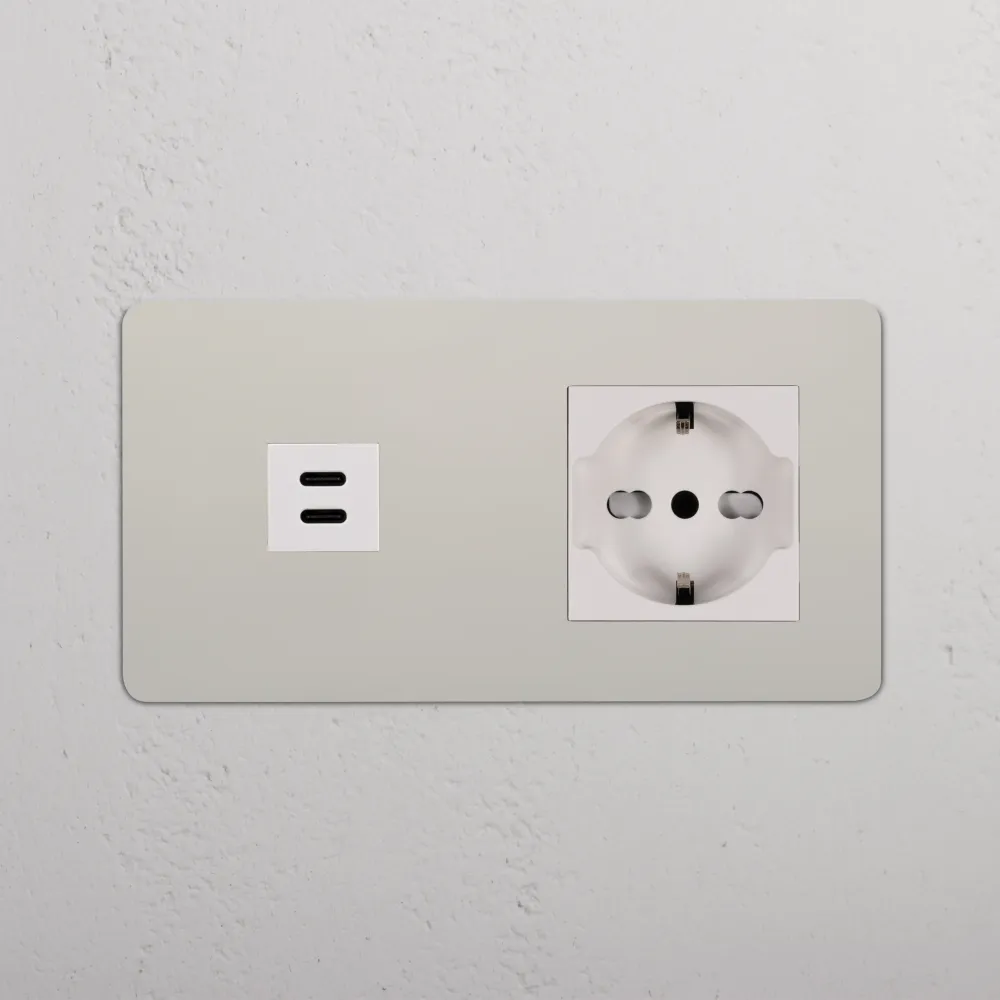 Kew Dvojitá zásuvka USB-C 30 W Schuko/Bipasso - Leštěný nikl | Bílý Regular