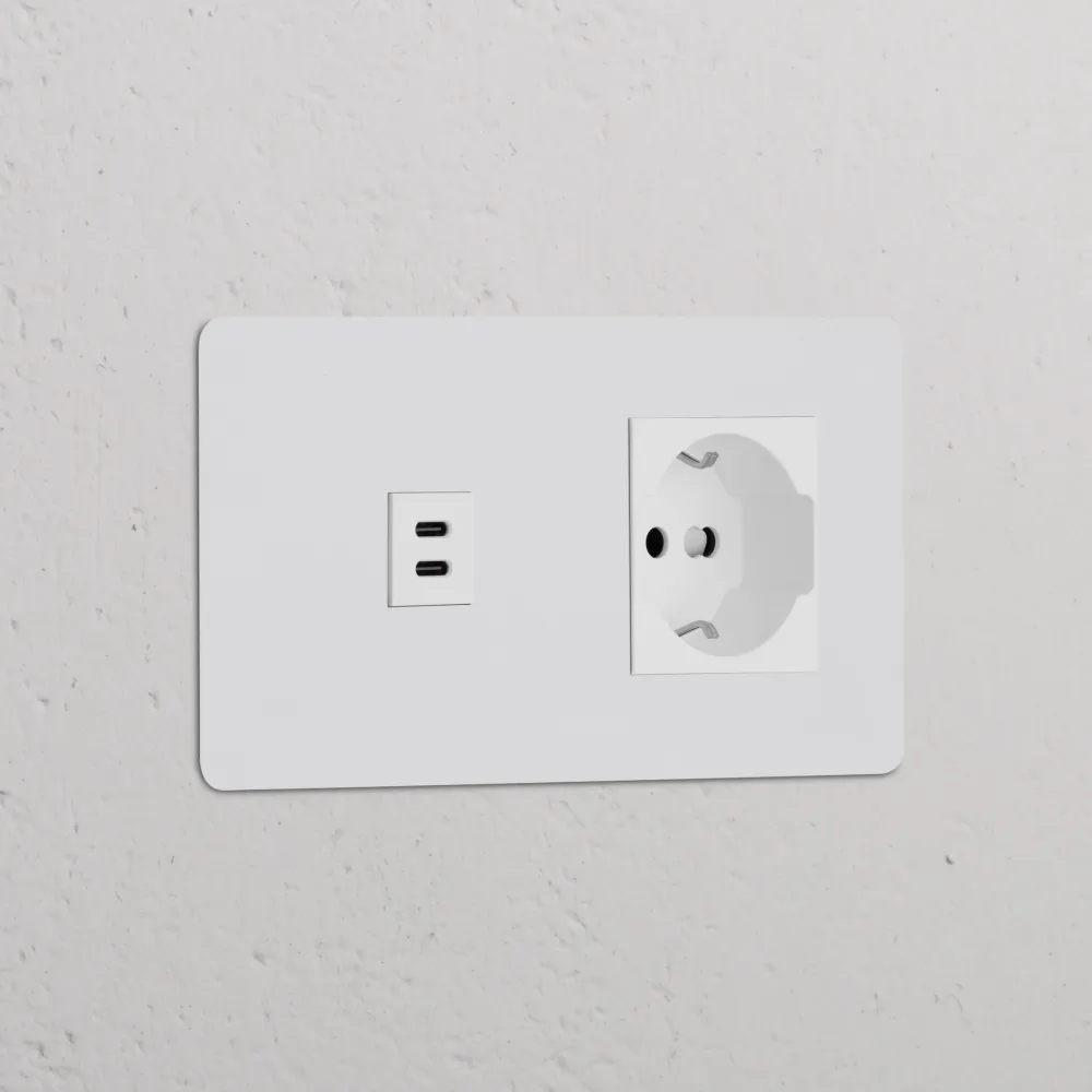Kew Dvojitá zásuvka USB-C 30 W Schuko/Bipasso - Malovatelné | Bílá