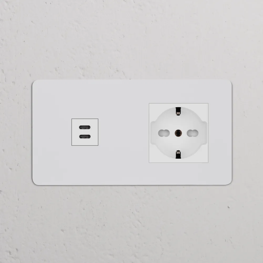 Kew Dvojitá zásuvka USB-C 30 W Schuko/Bipasso - Malovatelné | Bílá