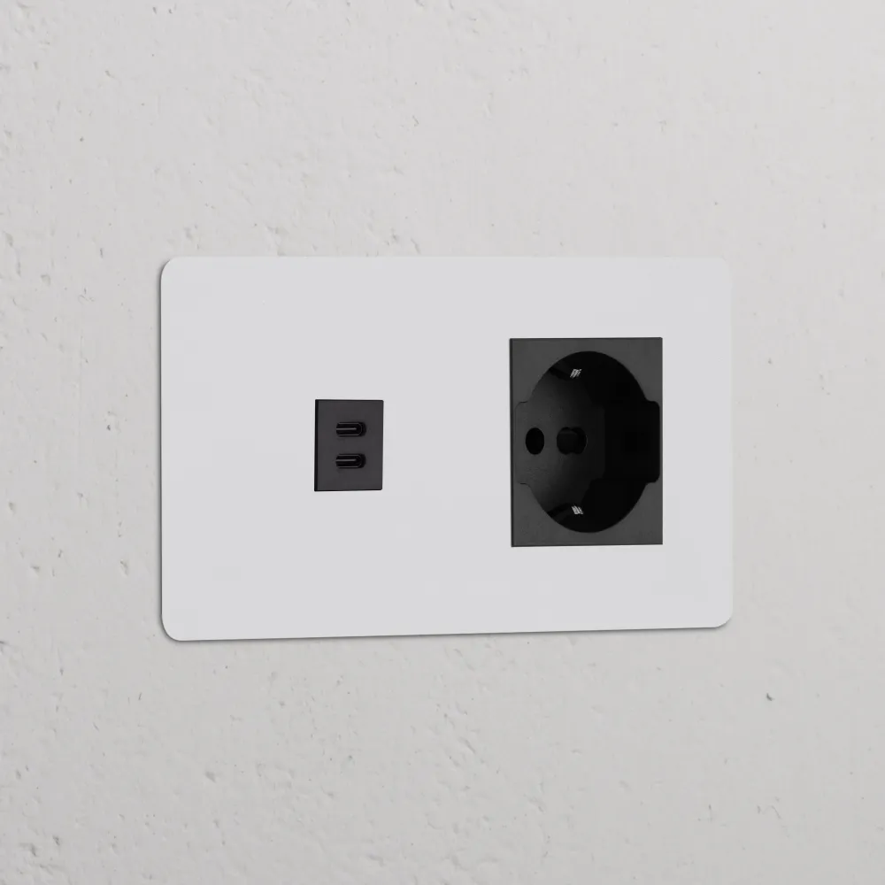 Kew Dvojitá zásuvka USB-C 30 W Schuko/Bipasso - Malovatelná | Černá