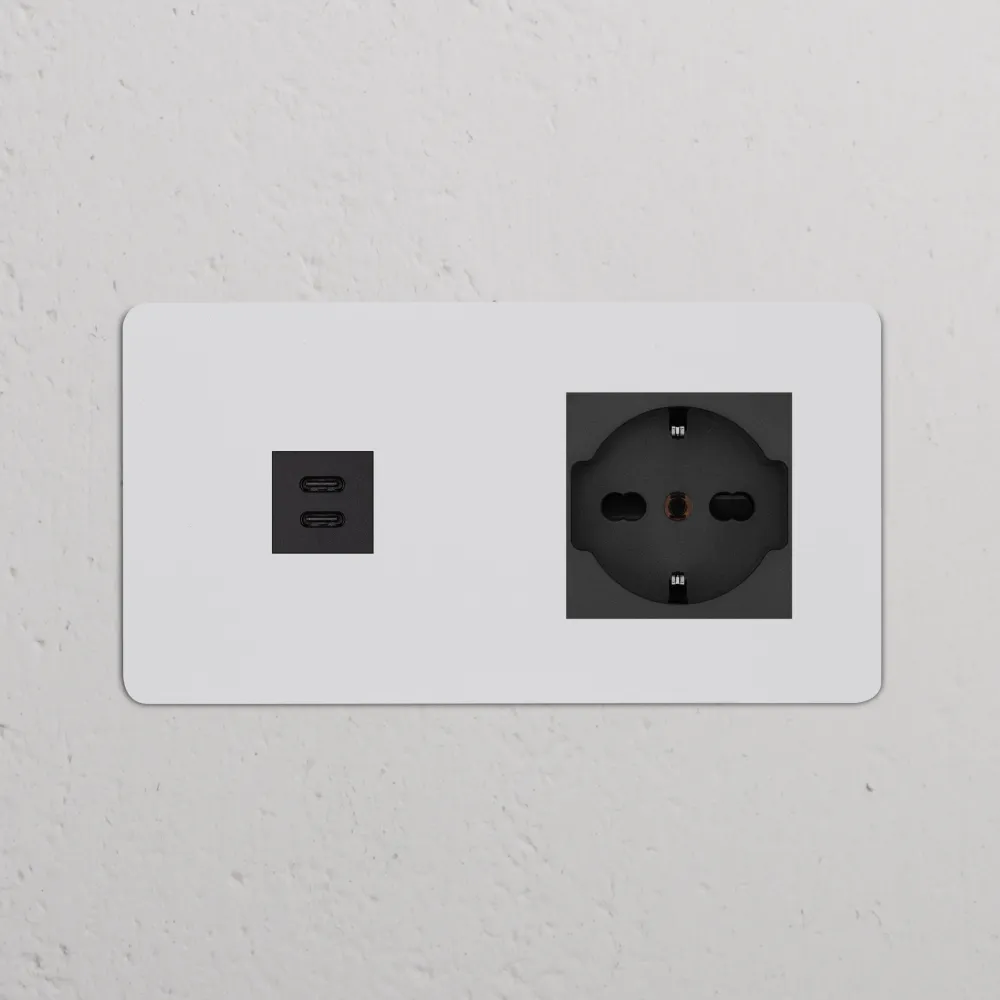 Kew Dvojitá zásuvka USB-C 30 W Schuko/Bipasso - Malovatelná | Černá