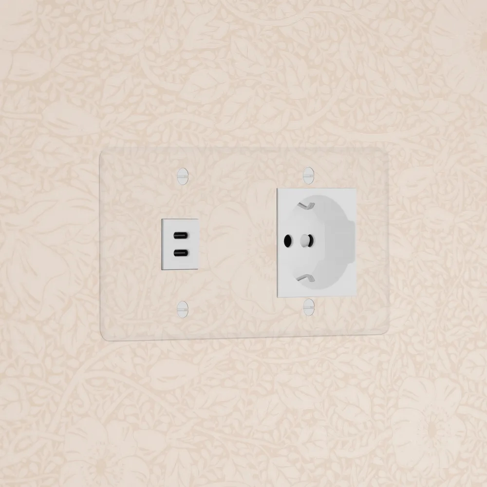Kew Dvojitá zásuvka USB-C 30 W Schuko/Bipasso - Průhledná | Bílá
