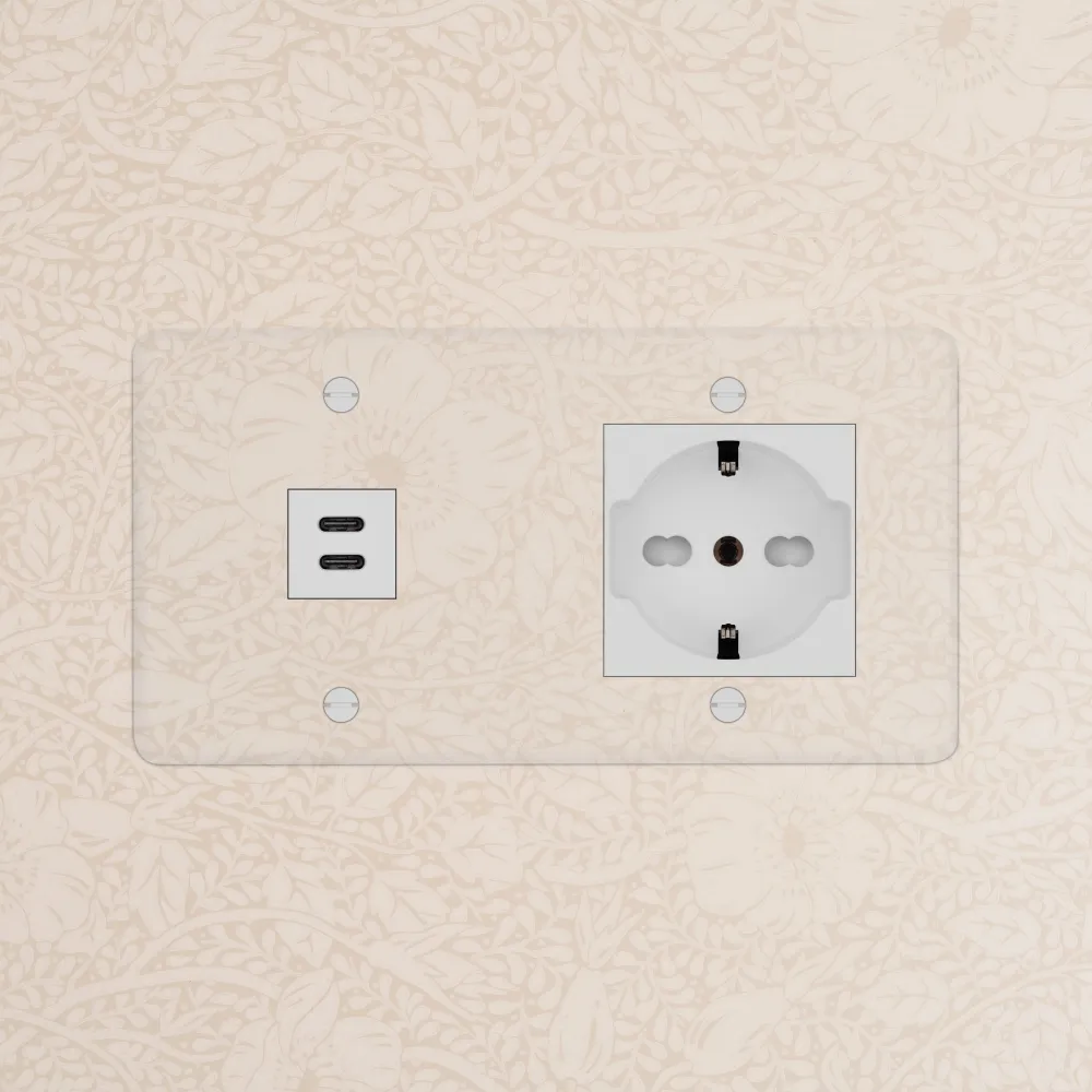 Kew Dvojitá zásuvka USB-C 30 W Schuko/Bipasso - Průhledná | Bílá