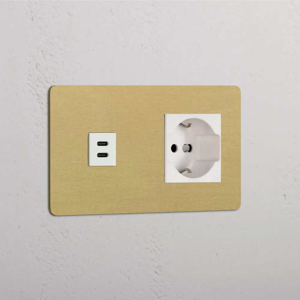 Kew Dvojitá zásuvka USB-C 30 W Schuko/Bipasso - Starožitná mosaz | Bílá