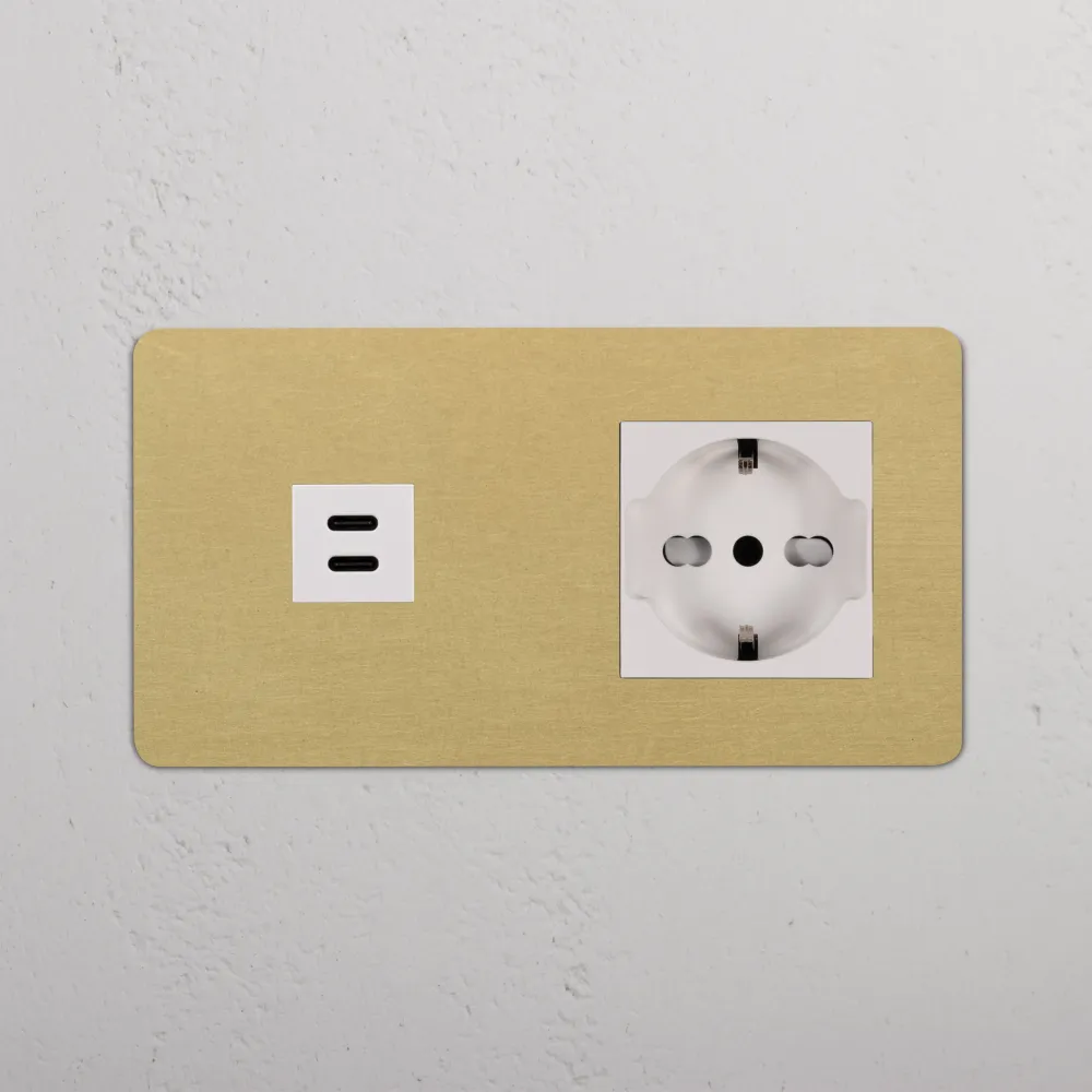 Kew Dvojitá zásuvka USB-C 30 W Schuko/Bipasso - Starožitná mosaz | Bílá