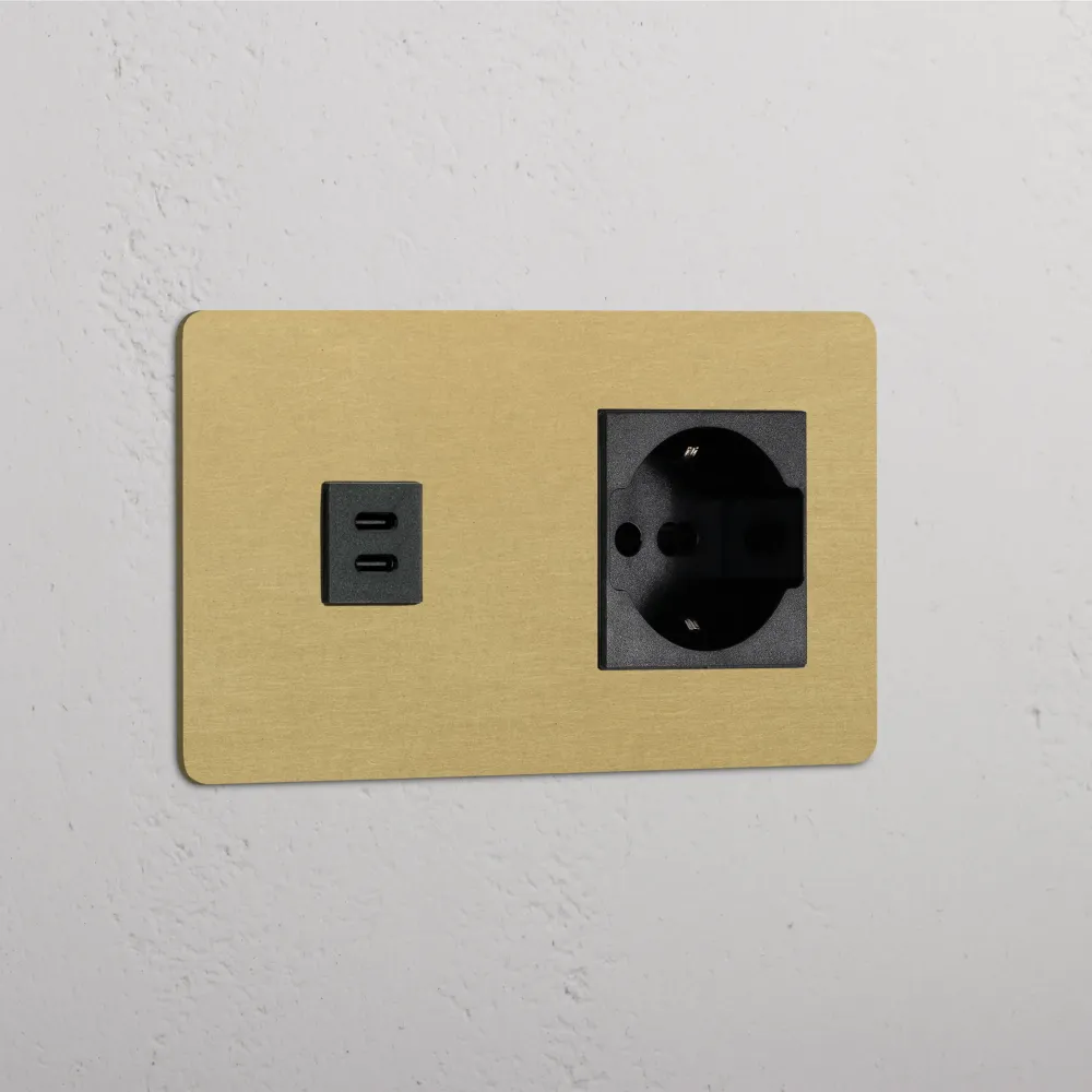 Kew Dvojitá zásuvka USB-C 30 W Schuko/Bipasso - Starožitná mosaz | Černá Regular
