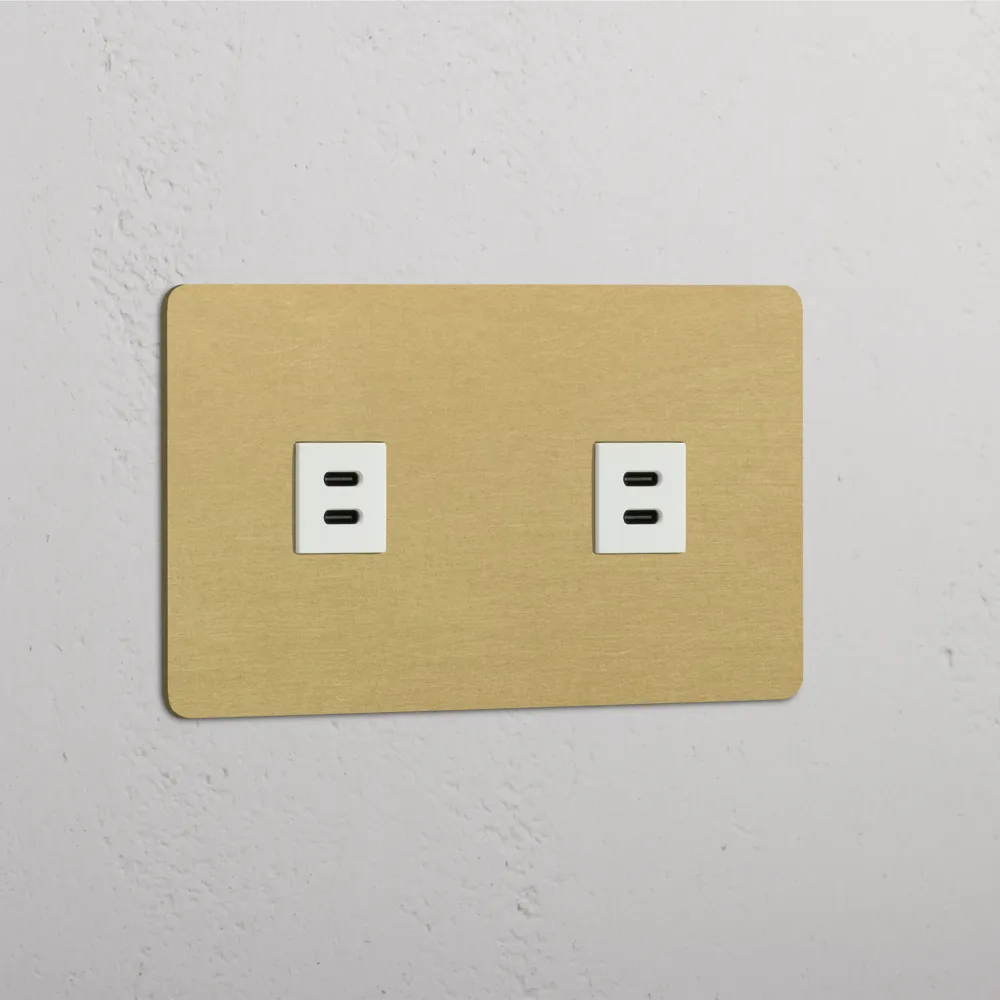Kew Dvojitá zásuvka 2x USB-C 30 W - Starožitná mosaz | Bílá Regular