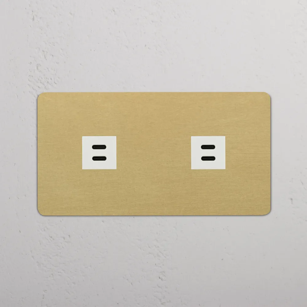 Kew Dvojitá zásuvka 2x USB-C 30 W - Starožitná mosaz | Bílá Regular
