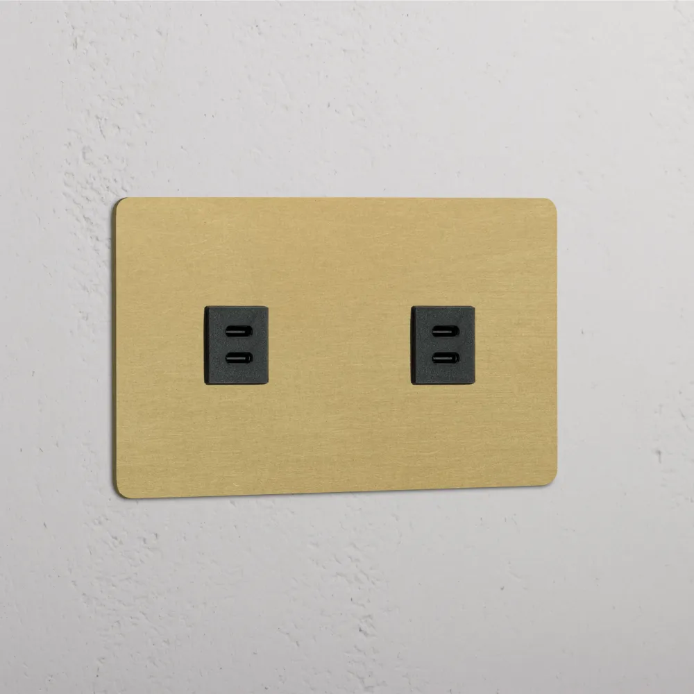 Kew Dvojitá zásuvka 2x USB-C 30 W - Starožitná mosaz | Černá Regular