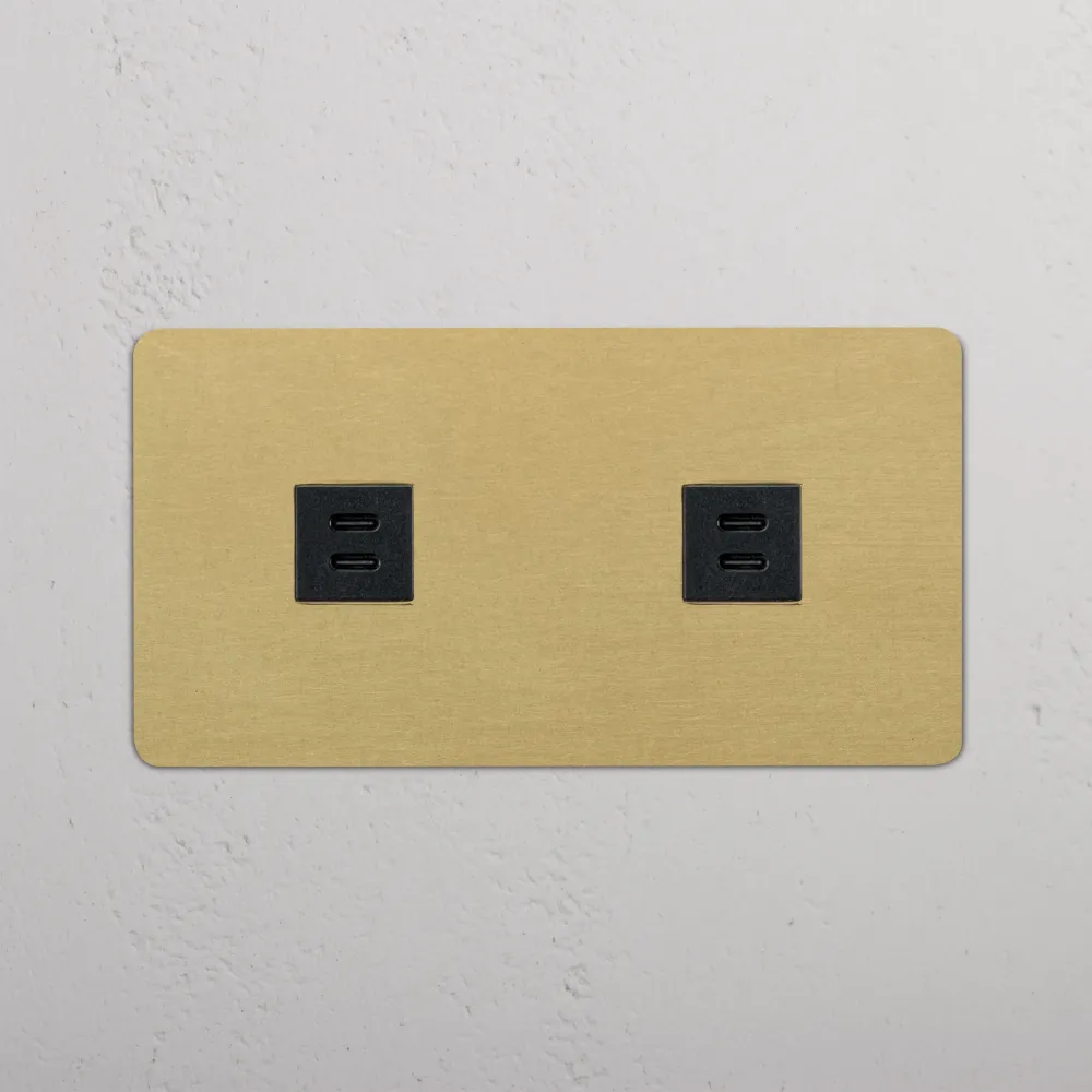 Kew Dvojitá zásuvka 2x USB-C 30 W - Starožitná mosaz | Černá Regular