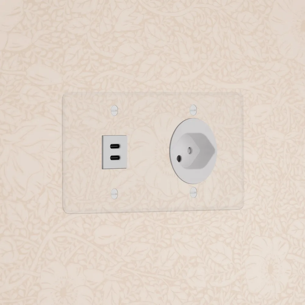 Kew Dvojitá zásuvka USB-C 30 W zásuvka typu J (švýcarská) - Průhledná | Bílá Regular