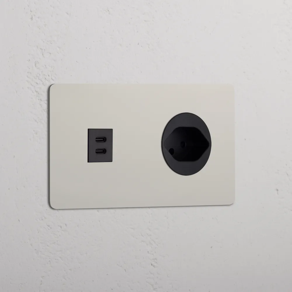 Kew Dvojitá zásuvka USB-C 30 W zásuvka typu J (švýcarská) - Leštěný nikl | Černý Regular