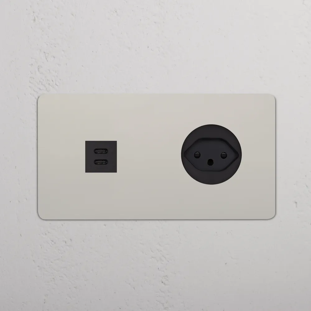 Kew Dvojitá zásuvka USB-C 30 W zásuvka typu J (švýcarská) - Leštěný nikl | Černý Regular